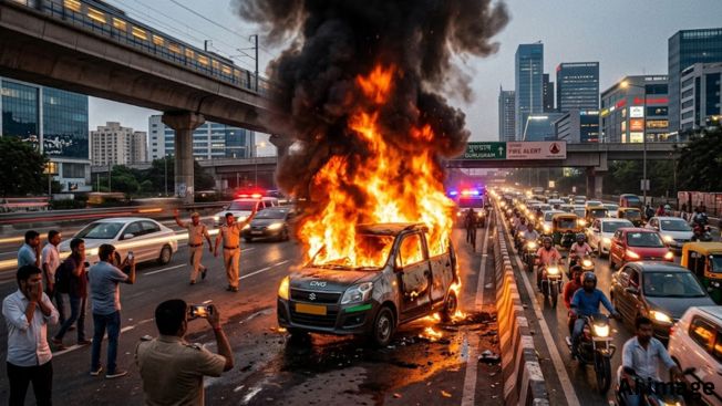 Gurugram Fire News: सड़क पर दौड़ रही थी CNG कार, अचानक उठीं आग की लपटें, सेकंडों में राख हुआ वाहन
