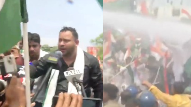 पटना में तेजस्वी के मार्च पर बवाल, बैरिकेडिंग टूटी तो पुलिस ने छोड़ा वाटर कैनन; तिरंगे के साथ सड़कों पर उतरे RJD कार्यकर्ता
